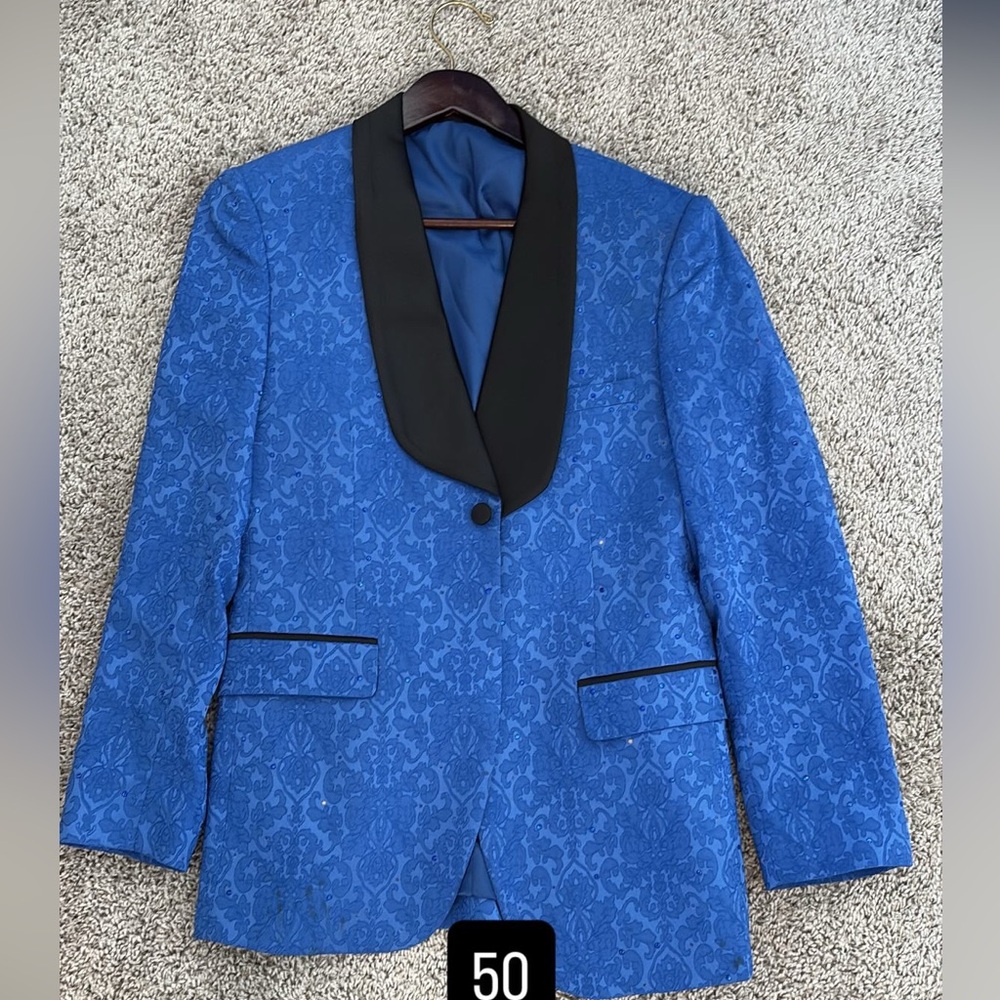 Elegant Blue Floral Men's Blazer and vest. Lightly stoned